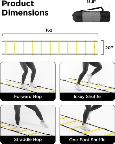 Vista 4 de EFITMENT Escalera de velocidad, escalera de agilidad, equipo de entrenamiento de velocidad con bolsa de transporte, 11 peldaños y 13.5 pies
