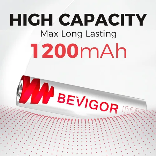 Vista 5 de BEVIGOR Paquete de 4 pilas de litio AAA, baterías de litio triple A, 1.5 V 1200 mAh pilas AAA de larga duración para linterna, juguetes, control
