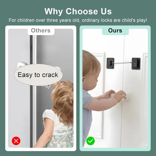 Vista 4 de Paquete de 2 cerraduras para refrigerador con contraseña, combinación de cerradura de seguridad a prueba de niños, cerradura de nevera a prueba