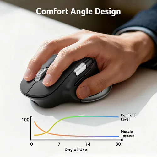 Vista 3 de Acer - Ratón ergonómico inalámbrico recargable con desplazamiento lateral (BT5.2+2.4GHz), ratón Bluetooth para computadora portátil, 6 DPI