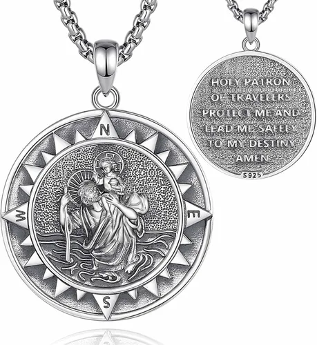 Vista 52 de CELESTIA Medallas de plata de ley 925 San Miguel/San Cristóbal/San Benito/San Gabriel/Virgen María/Jesús/Caravaca/Metatrón/Sello de los Siete