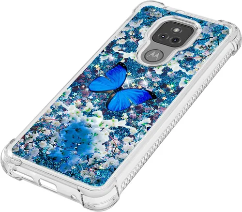 Vista 3 de Funda para Moto G Play 2021 con protector de pantalla de vidrio templado, brillante con purpurina líquida flotante para niñas y mujeres, bonita