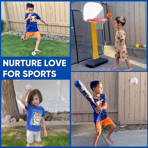 Vista 4 de Juego de 6 mini bolas deportivas de espuma para niños, juguetes de pelota para niños pequeños, fútbol de espuma, fútbol para bebés, mini baloncesto