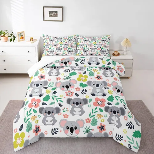 Vista 9 de Feelyou Juego de edredón de dibujos animados de gatos, juego de edredón de gatitos y flores, para niños, niñas, adolescentes, mascotas, gatos, juego