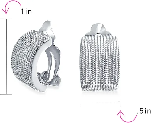 Vista 4 de Casual trenzado trenzado cable cuerda raya ancho medio aro clip en pendientes para mujeres orejas no perforadas plata rosa oro amarillo tono plateado