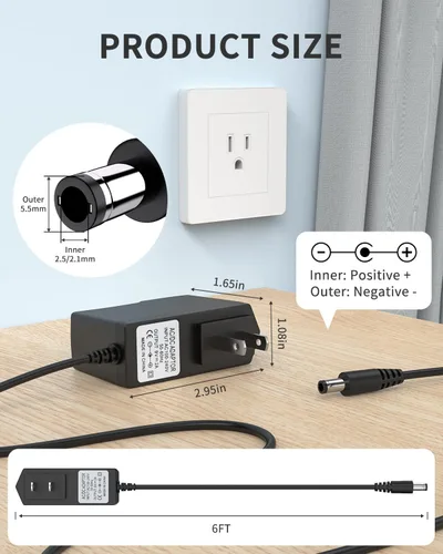 Vista 6 de Cargador de fuente de alimentación con adaptador de CA de 9V 2A [9 voltios 2 amperios de potencia de conmutación regulada] con 11 enchufes de CC