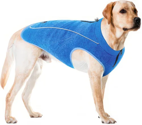 Vista 8 de Suéter de forro polar aislado para perros Chaleco ligero y cálido para perro Puerto con cremallera para arnés Chaqueta de invierno para clima