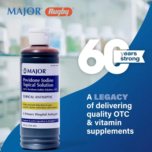 Vista 2 de Major Pharmaceuticals 254839 Povidone Yodine Solución tópica, volumen de 8.0 fl oz, rojo-marrón