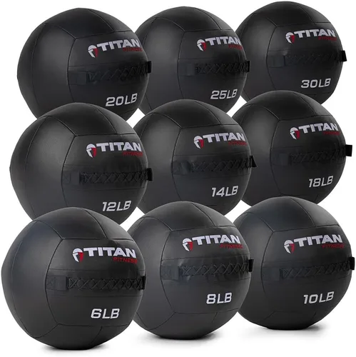 Vista 12 de Titan Fitness Soft Shell Medicine Wall Ball, Cross-Texture Grip