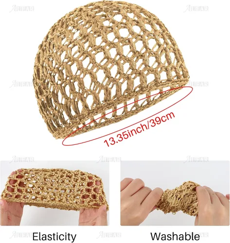 Vista 5 de AUEAR, Redes para el cabello para dormir, redecilla para dormir, gorro largo y recto, peluca rizada, protector de cabeza de malla para envolver