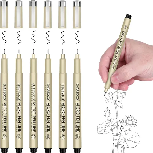 Vista 10 de XS Micro Pen, paquete de 6 bolígrafos negros de punta fina con tinta de archivo impermeable, bolígrafos de tinta fina de 0.039-0.079 in