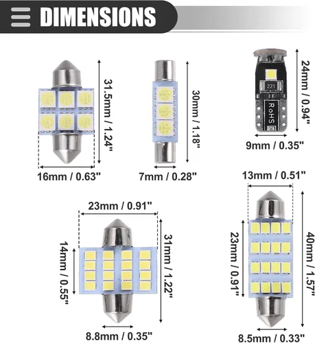 Vista 4 de Motoforti Juego de bombillas LED universales T10, bombillas LED de repuesto para interiores, bombillas de repuesto de 24/30/31/31.5/1.575 in