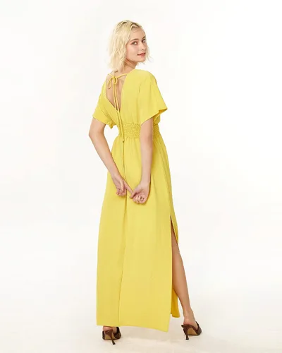 Vista 4 de noflik Vestido estilo babydoll estilo peplum para mujer, estilo casual, bohemio, fruncido, acampanado, para invitadas de boda, fiesta, negocios