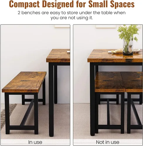 Vista 4 de Recaceik Juego de mesa de comedor para 4, juego de mesa de cocina con 2 bancos, juego de mesa de comedor de 3 piezas, mesa de cocina moderna
