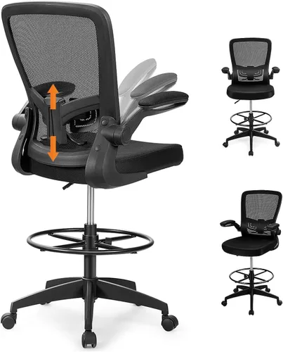 Vista 11 de GIANTEX Juego de 2 sillas de dibujo, sillas altas de oficina para Negro
