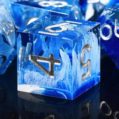 Vista 12 de AUSTOR Juego de dados DND de 7 dados, dados poliédricos de borde afilado hechos a mano para juegos de mesa de Calabozos y Dragones RPG MTG