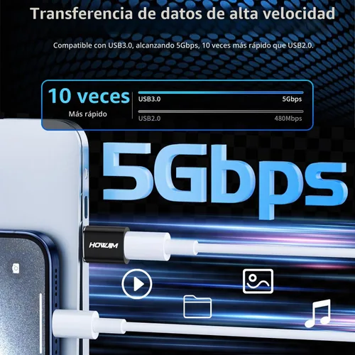 Vista 3 de Paquete de 2 adaptadores USB a USB C, PD/QC de carga rápida de transferencia de datos de 5 Gbps, adaptador OTG tipo C hembra a USB 3.0 macho
