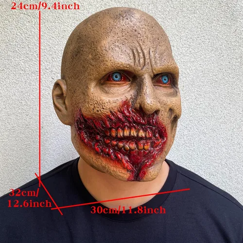 Vista 3 de Máscara de zombi aterradora de látex espeluznante para Halloween, disfraz de terror sangriento para adultos, accesorios de decoración de Halloween