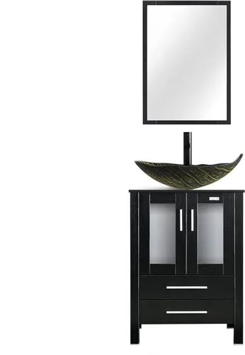 Vista 28 de eclife Armario de tocador de baño moderno de 18 pulgadas con lavabo Redondel negro