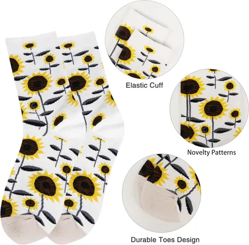 Vista 2 de Benefeet Sox Calcetines divertidos para mujer, calcetines de algodón casuales con estampado floral colorido de animales