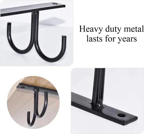 Vista 5 de MOCOUM Estante organizador rústico para tazas debajo del gabinete, soporte para tazas debajo del estante, ganchos colgantes para tazas, tazas