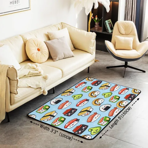 Vista 2 de Jejeloiu Kawaii - Alfombra de sushi de 3 x 5, alfombra japonesa para sala de estar, bonita alfombra de piso de dibujos animados para interiores