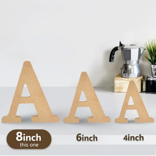 Vista 4 de AOCEAN Letras de madera diseñables de 8 pulgadas, letras de madera sin terminar para decoración de pared, letras decorativas de pie, rebanadas