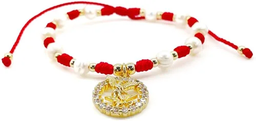 Vista 6 de Medalla colgante de arcángel de San Miguel en cordón ajustable de marfil y perlas de agua dulce pulsera ajustable