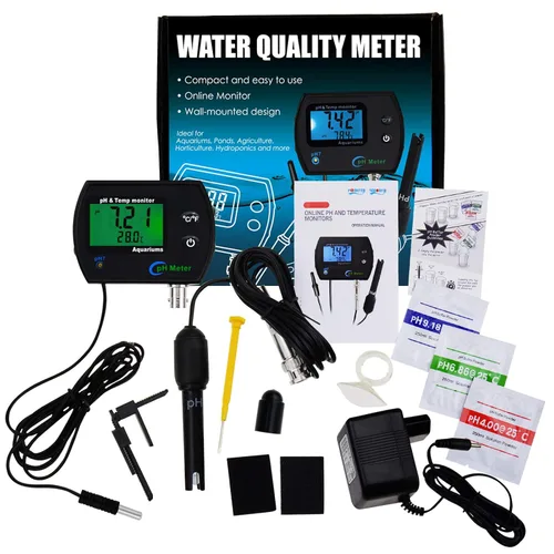Vista 3 de Medidor de pH y temperatura combinado 2 en 1 Probador de calidad del agua Electrodo de pH BNC reemplazable para acuarios Tanques hidropónicos