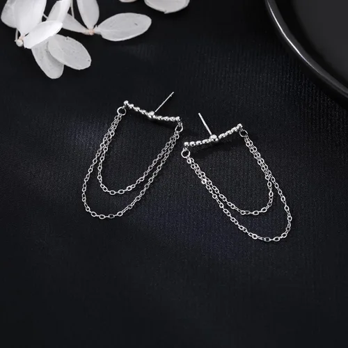 Vista 6 de SLUYNZ Aretes colgantes de plata de ley 925 para mujer, aretes colgantes de borla, bolas pequeñas
