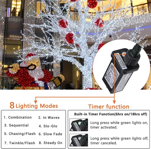 Vista 2 de Luces de Navidad para interiores y exteriores, tira de 200 luces LED para Navidad, de 23 m, con 8 modos, se puede conectar con otras tiras