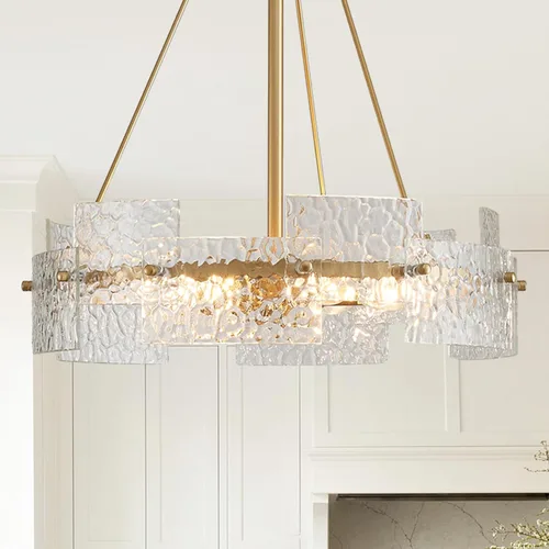 Vista 10 de XINGQI - Lámpara moderna de techo dorado de 16 pulgadas, 4 luces de techo de vidrio ondulado de agua para dormitorio, comedor, sala de estar 15.7