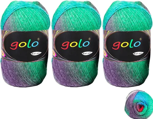 Vista 30 de Hilo de lana golo para tejer 200 yardas, hilo Cachemire multicolor arcoíris