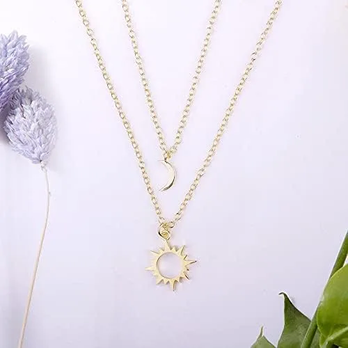 Vista 4 de Collar de acero inoxidable con dije de sol y luna, mejor amiga, para parejas, a juego, amistad, mejores amigos, regalos de joyería para mujeres
