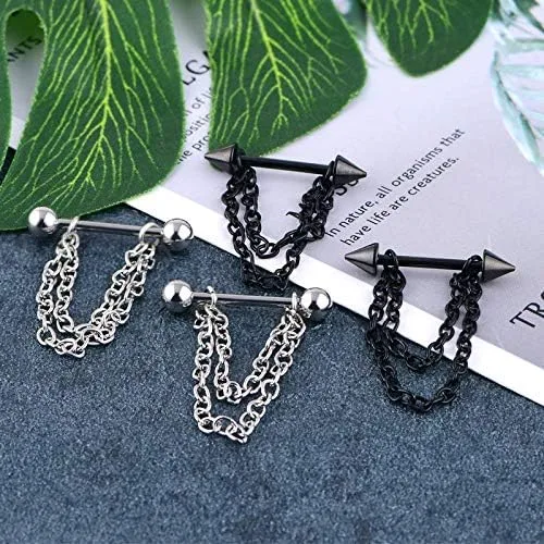 Vista 4 de LAURITAMI Nipple Rings for Women Nipple Piercing Jewelry 14G Nipple Rings Surgical Steel Nipple Jewelry Straight Barbell Tongue Rings for Women CZ