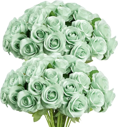 Vista 27 de LVEFIT - 12 rosas artificiales de otoño para decoración de otoño Beige