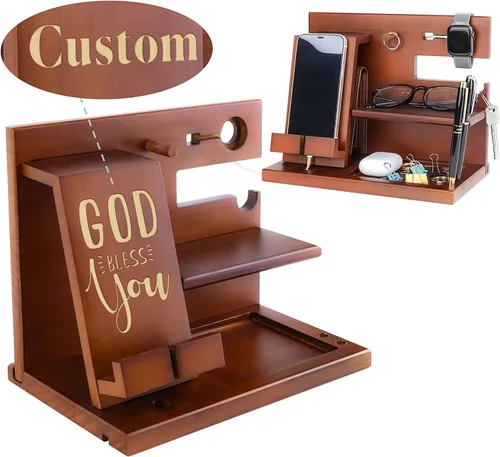 Vista 2 de awofer Estación de acoplamiento de madera personalizada para teléfono, versículo bíblico personalizado, regalos religiosos para hombres, múltiples