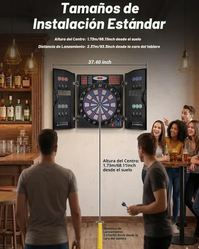 Vista 7 de WIN.MAX Electronic Dart Board Cabinet Set for Adults, Black Plateado