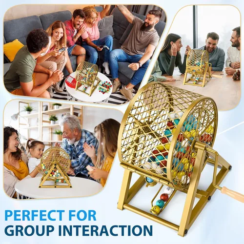 Vista 6 de Juego de bingo GADFISH, juegos de bingo para adultos para grupos grandes de niños y adultos mayores, bolas de bingo de 1.98 cm con jaula de acero