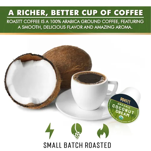 Vista 4 de Cápsulas de café de coco orgánico para cafeteras compatibles con Keurig K Cup, cápsulas de café de coco orgánico con cafeína de tostado medio