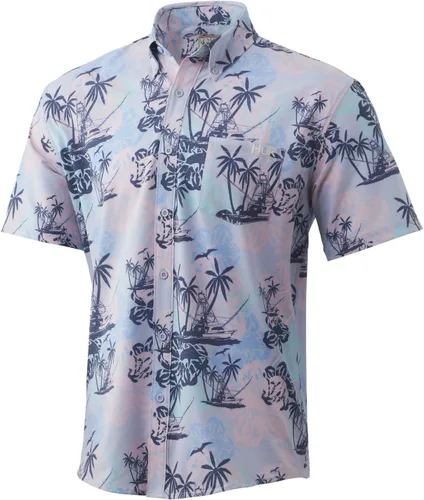 Vista 26 de HUK Camisa Kc Scott estampada Kona, camisa de rendimiento con botones de manga larga para hombre Fish Chaos - Blanco