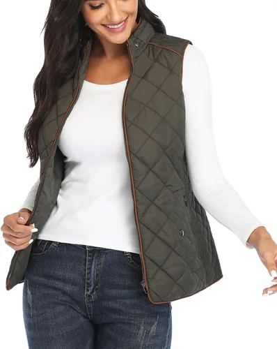 Vista 3 de Dilgul Chaleco acolchado para mujer, cuello alto, ligero, con cremallera, con bolsillos
