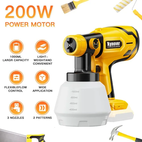 Vista 2 de Pulverizador de pintura inalámbrico para batería Dewalt de 20 V MAX, pistola de pintura en aerosol HVLP con motor sin escobillas y 4 boquillas