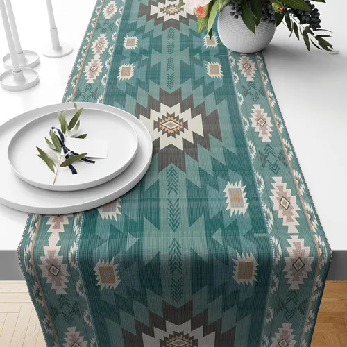 Vista 3 de Camino de mesa étnico del suroeste, navajo tribal nativo americano, bohemio, patrón geométrico azteca, camino de mesa para cocina, mesa de comedor
