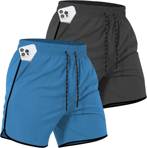 Vista 15 de Paquete de 2 pantalones cortos deportivos de entrenamiento de 5 pulgadas para hombre, pantalones cortos de gimnasio de secado rápido con bolsillos