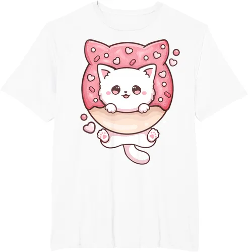 Vista 59 de Camiseta Kawaii Cat Donut Anime Lover Otaku, Negro