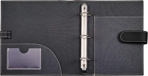 Vista 3 de It's Academic Mini Carpeta ejecutiva de cuero tipo portafolio, anilladora de 1 pulgada y capacidad para 250 hojas, bloc de notas, y documentos de 14