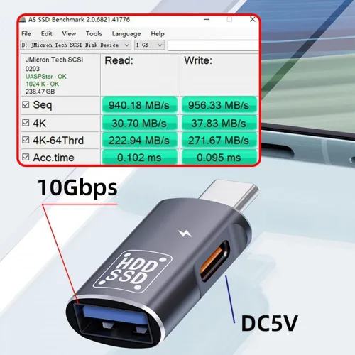 Vista 3 de CY Adaptador 10Gbps USB-C Tipo-C a USB 3.0 hembra OTG y DC 5V convertidor de potencia para tableta teléfono