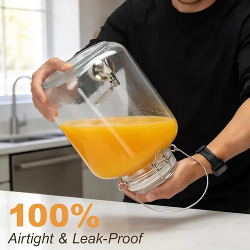 Vista 6 de Dispensador de bebidas de vidrio para fiestas, dispensador de bebidas de 1 galón con espita y asa, dispensador de agua de vidrio, dispensadores