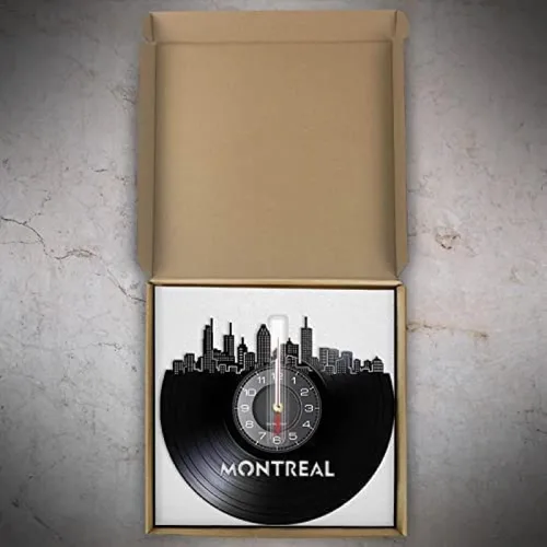Vista 3 de Reloj de pared con diseño de arquitectura de vinilo para manualidades, reloj de pared con diseño de horizonte de Canadá tallado de vinilo